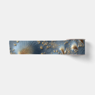 Ruban En Satin Elegant Blue and Gold Abstract Satin Ribbon