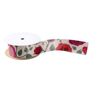 Ruban En Satin Elégant Boho Floral Fleur sauvage Rouge