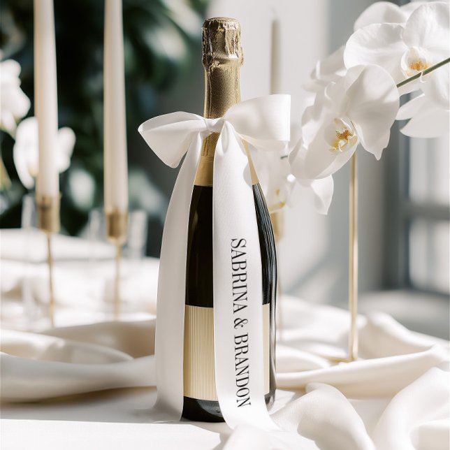 Ruban En Satin Elegant Bride & Groom Names Single Inscription (Elegant White Wedding Bride & Groom Names Satin Ribbon)