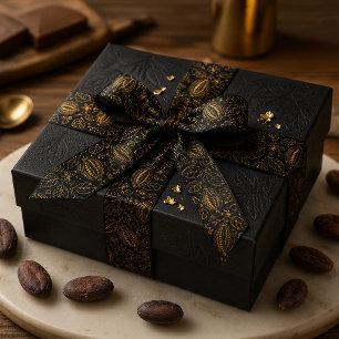 Ruban En Satin Élégant Cacao Fleur Fruit Noir Or Entreprise