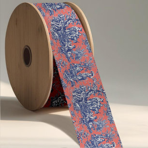 Ruban En Satin Elégant chic vintage orange bleu toile de jouy