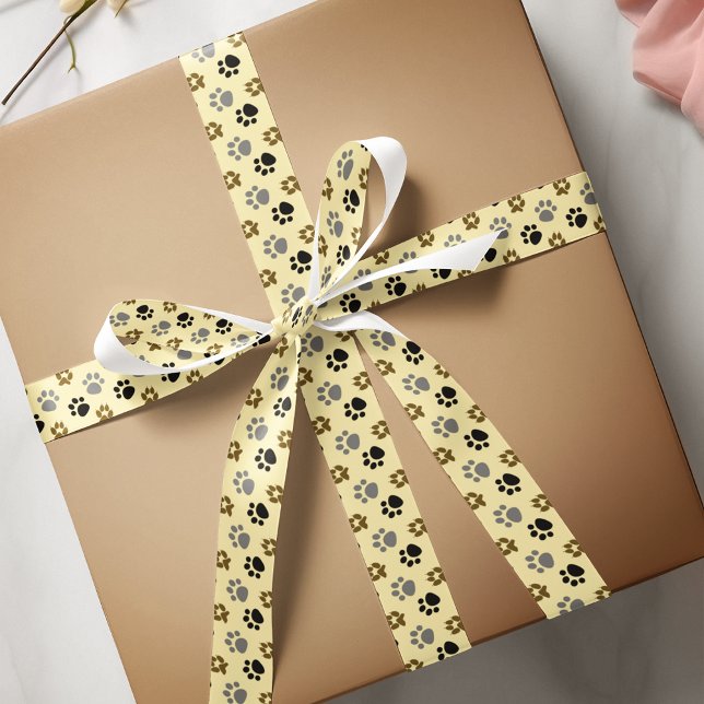 Ruban En Satin Elégant chien pattes crème (Elegant Dog pet paws cream Satin Ribbon)