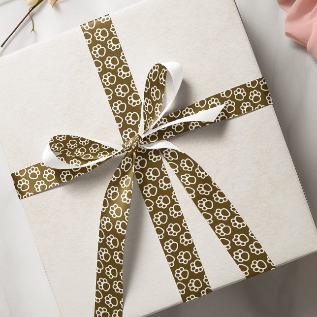 Ruban En Satin Elégant chien pattes de animal de compagnie brun (Elegant Dog pet paws brown Satin Ribbon)