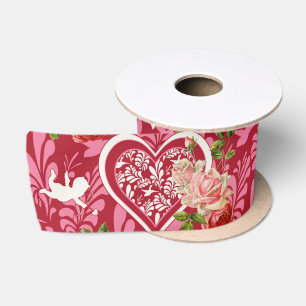 Ruban En Satin Élégant Cupidon Vintage & Rose Rouge pour la Saint