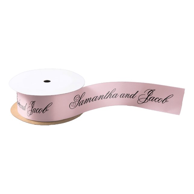 Ruban En Satin Élégant écriture rose blush mariage  (Bobine)