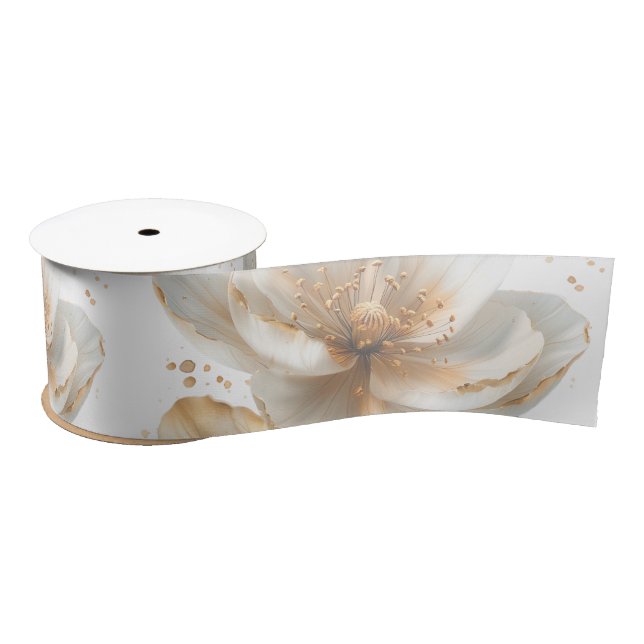 Ruban En Satin Elegant Gold & White Poppy Wedding  (Bobine)