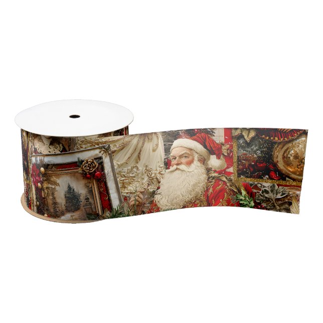 Ruban En Satin Elegant Ivory and Red Victorian Christmas Collage (Bobine)