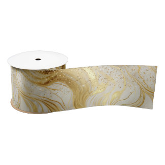 Ruban En Satin Elegant Ivory Marble and Gold Glitter