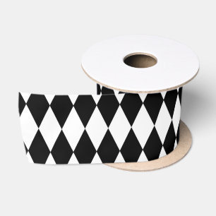 Ruban En Satin Élégant losange géométrique Harlequin noir et blan