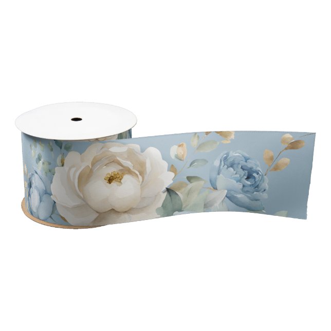 Ruban En Satin Élégant mariage rose bleue poussiéreuse et crème  (Bobine)