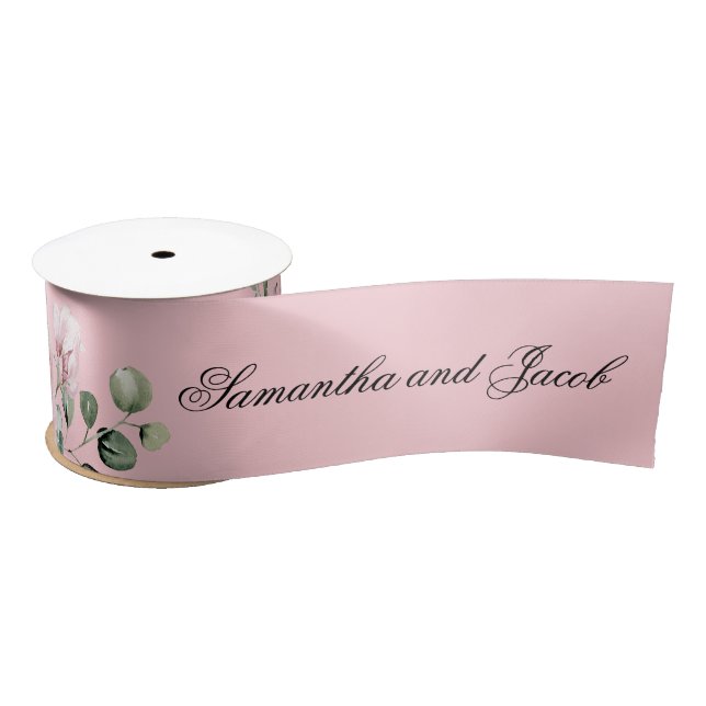 Ruban En Satin Élégant mariage rose rose blush écriture  (Bobine)