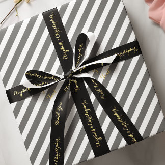 Ruban En Satin Elégant Merci Black Gold Custom Wedding Favoriser