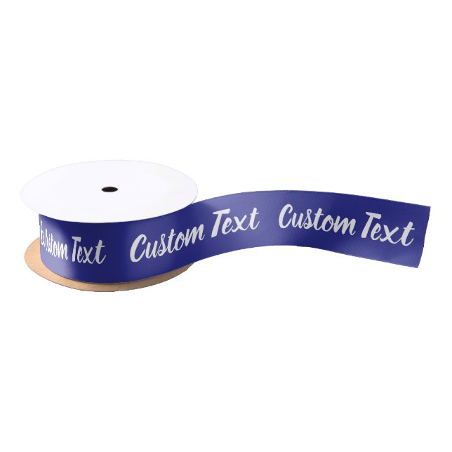 Ruban En Satin Élégant Modèle de texte de script blanc et bleu pr (Bobine)