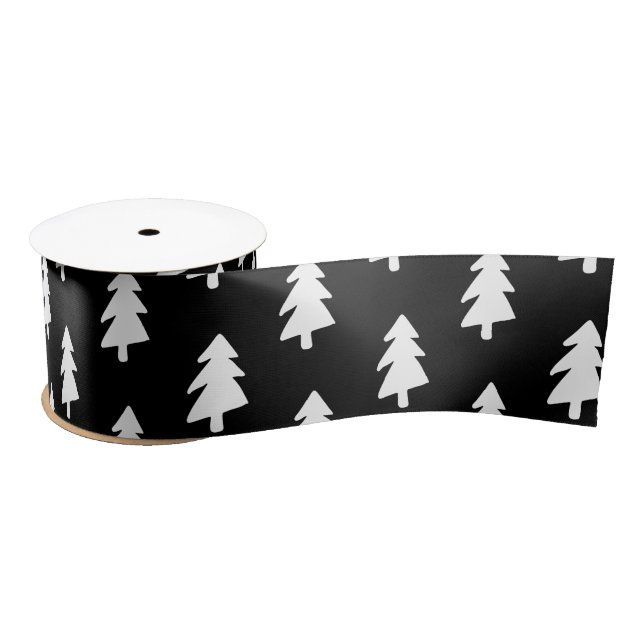 Ruban En Satin Élégant Motif d'arbre de Noël noir et blanc (Bobine)