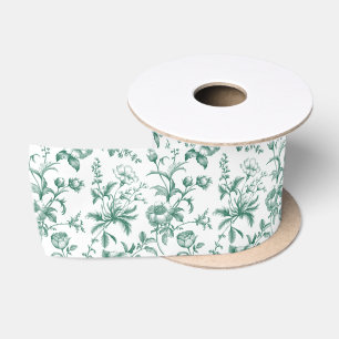 Ruban En Satin Élégant motif floral de toile grandmillennial vert