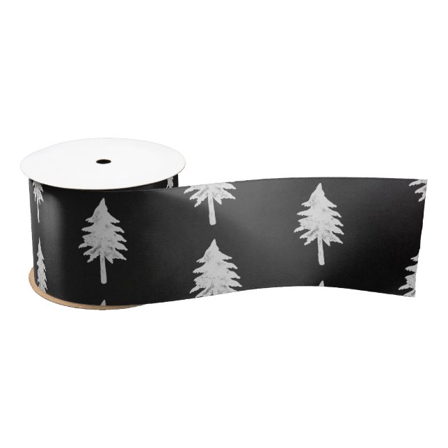 Ruban En Satin Élégant Motif noir blanc sapin de Noël (Bobine)