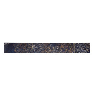 Ruban En Satin Elégant or et bleu foncé Motif de mandala