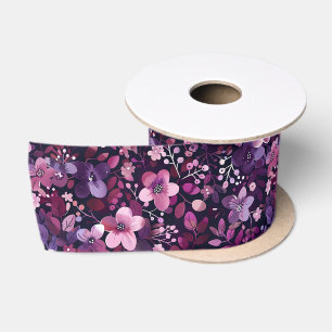 Ruban En Satin Élégant Plum & Berry Floral