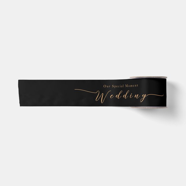 Ruban En Satin Élégant Rose or Mariage noir (Devant)