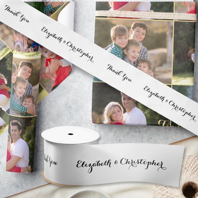 Ruban En Satin Élégant scénario Enveloppement de cadeaux noir et  (Elegant Script Black and White Gift Wrap Wrapping Satin Ribbon)