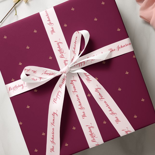 Ruban En Satin Élégant stylish rose Nom Joyeux Cadeau Anniversair (Elegant Stylish Pink Name Happy Birthday Gift Wrap Satin Ribbon)