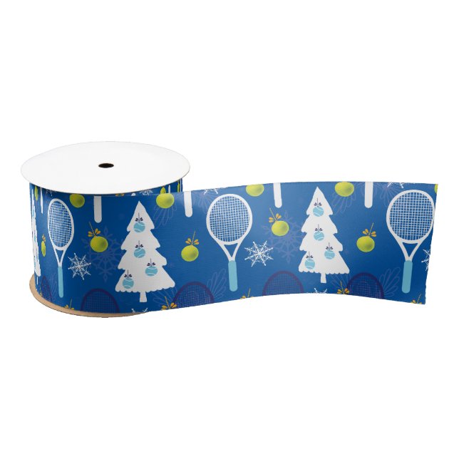 Ruban En Satin Élégant tennis de Noël bleu et blanc  (Bobine)