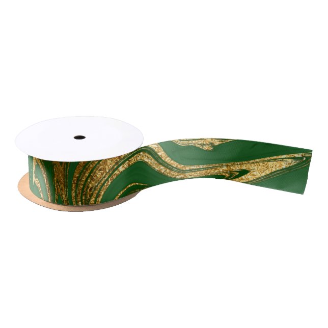 Ruban En Satin Élégant Vert Gold Faux Marbre Noël (Bobine)
