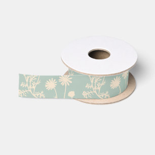 Ruban En Satin Elégant Vintage Floral Daisy Motif Celadon