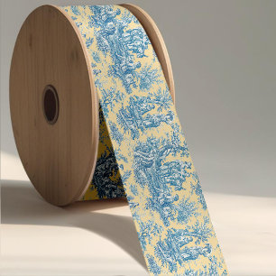 Ruban En Satin Elégant vintage jaune turquoise toile de jouy