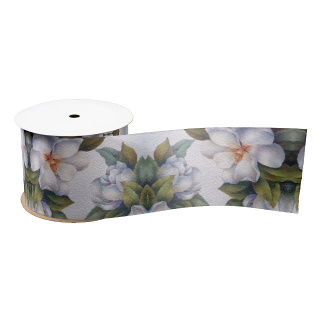 Ruban En Satin Elégante aquarelle blanc Magnolia Flower Wrapper (Bobine)