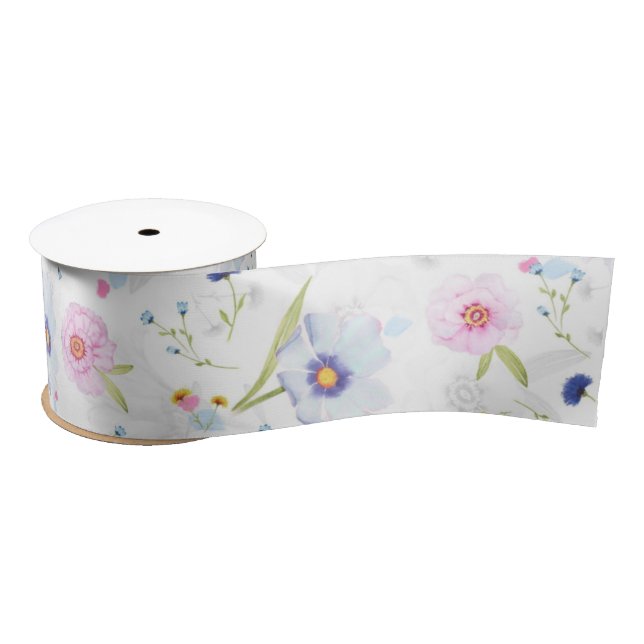 Ruban En Satin Elégante aquarelle florale (Bobine)