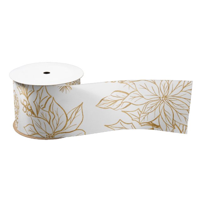 Ruban En Satin Élégante Gold Line Art Noël Floral (Bobine)