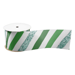 Ruban En Satin Elégante Parties scintillant Green Stripes, Noël