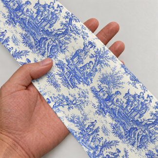 Ruban En Satin Élégante toile de Jouy bleue vintage