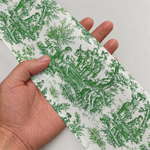 Ruban En Satin Élégante toile de Jouy verte vintage