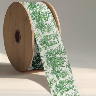Ruban En Satin Elégante toile vintage verte de jouy