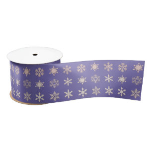 Ruban En Satin Élégants flocons de neige bleu lilas à motifs