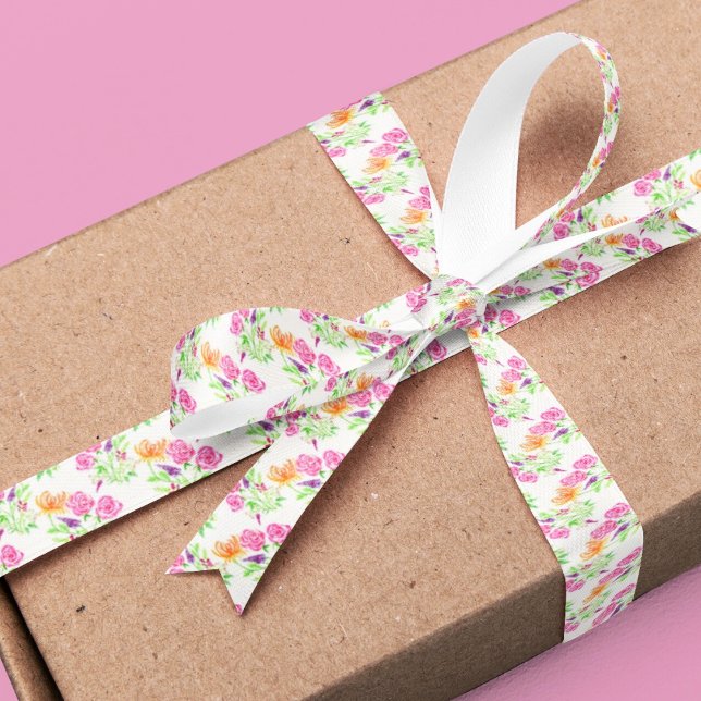 Ruban En Satin Elégants Roses, Snapdragons Et Fleurs D'Aquarelle (Créateur téléchargé)