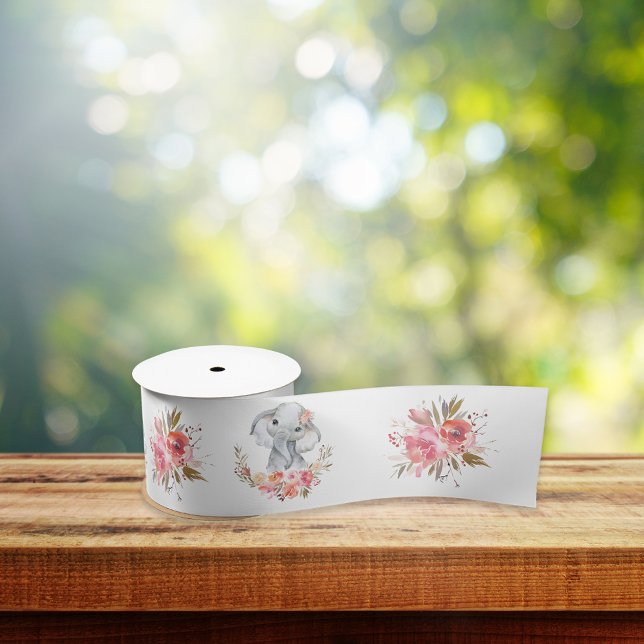 Ruban En Satin Elephant Baby shower Boho Chic Coral Aquarelle (Créateur téléchargé)