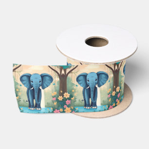 Ruban En Satin Eléphant Bébé Bleu Whimsical,