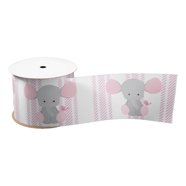 Ruban En Satin Éléphant rose w/Stripes de bébé infantile (Bobine)