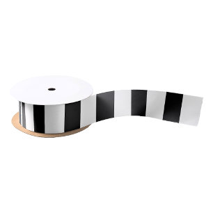 Ruban En Satin Emballage Cadeau Luxueux Rayures Noir & Blanc