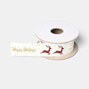 Ruban En Satin Emballage de Noël en satin blanc avec motif écossa