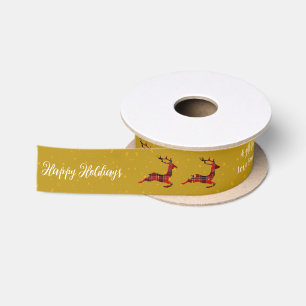 Ruban En Satin Emballage de Noël Satin Doré à Carreaux Rouges Ren