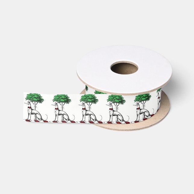 Ruban En Satin Emblème de blason d'arbre avec Greyhound Whippet (Bobine)