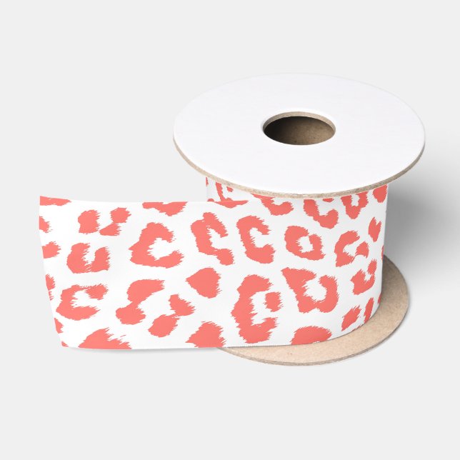 Ruban En Satin Empreinte de léopard de corail (Bobine)