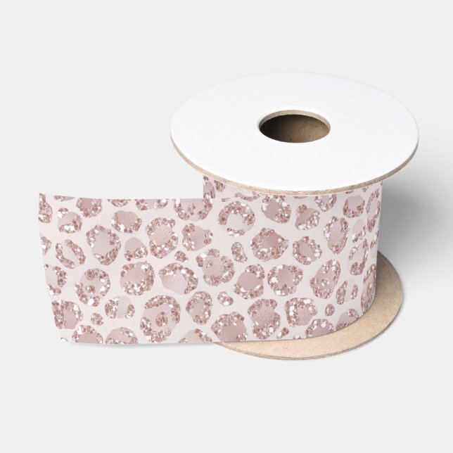 Ruban En Satin Empreinte de léopard Parties scintillant rose vif  (Bobine)