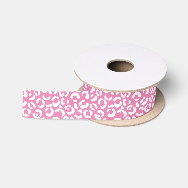Ruban En Satin Empreinte de léopard rose blanc Glam (Bobine)
