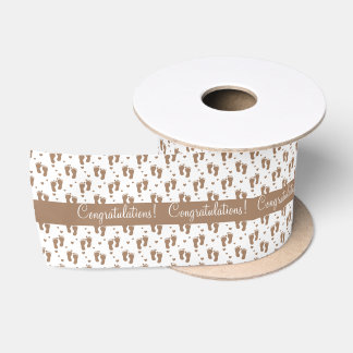 Ruban En Satin Empreintes de pas Brown et coeurs de bébé