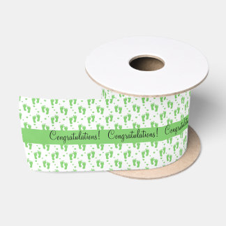 Ruban En Satin Empreintes de pas et coeurs verts de bébé